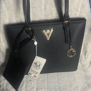 Valentino Orlandi Black Tote with Gold Details